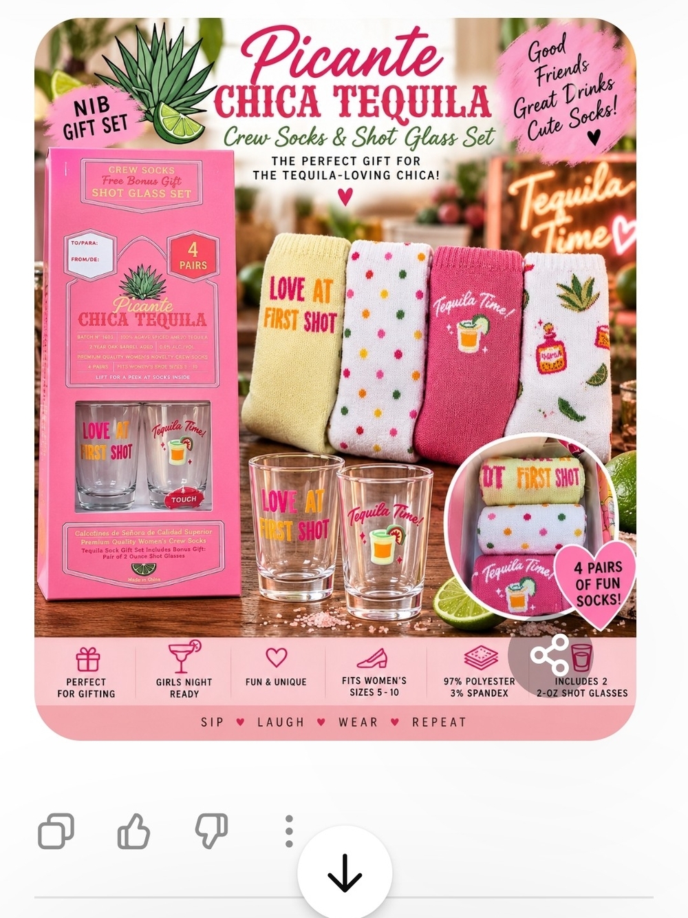 Crew Socks & Shot Glass Set - Pink/Yellow/White